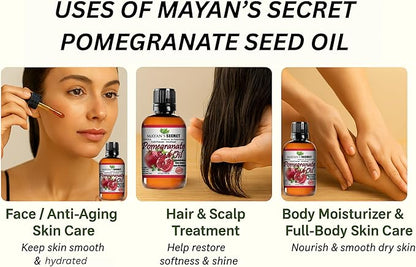 Mayan's Secret Pure Carrier and Essential oils for Skin Care, Hair, Body Moisturizer for Face-Anti Aging Skin Care (Pomegranate Seed Oil (Not Organic), 4oz)