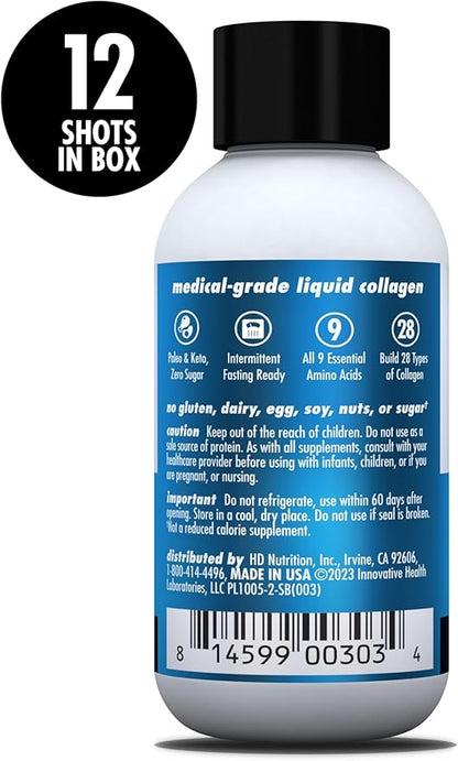 HEALTH DIRECT – Medical-Grade Liquid Collagen Shots – AminoSculpt Sugar-Free – Strawberry Banana – 12 Servings, (12pk, 2oz Shots) – Good for Joints, Bones, & Sleep – Better Hair, Skin & Nails