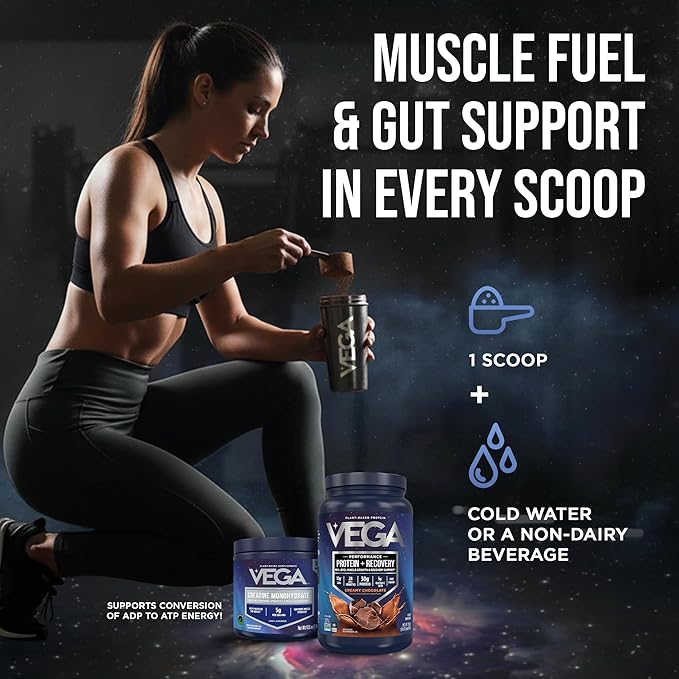 Vega Creatine Monohydrate Powder 17.6oz (100 Servings) Sport Protein & Recovery Chocolate Protein Powder 1.8lbs - Plant-Based Protein and Muscle Support