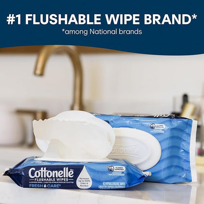 Cottonelle Fresh Feel Flushable Wet Wipes, Adult Wet Wipes, 16 Flip-Top Packs, 42 Wipes Per Pack (672 Total Wipes), Packaging May Vary