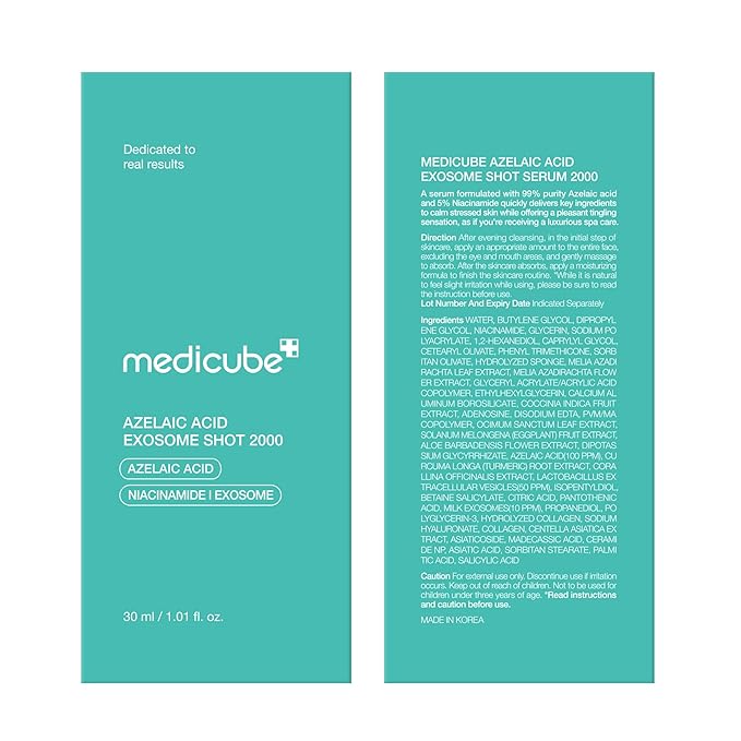 medicube Exosome Shot Azelaic Acid 2,000 PPM Spicule Facial Serum | Calm Redness Due to Dryness | Ideal for Use After Spot Care, Uneven Skin | Azelaic Acid, Niacinamide | Korean Skincare, 1.01 fl.oz