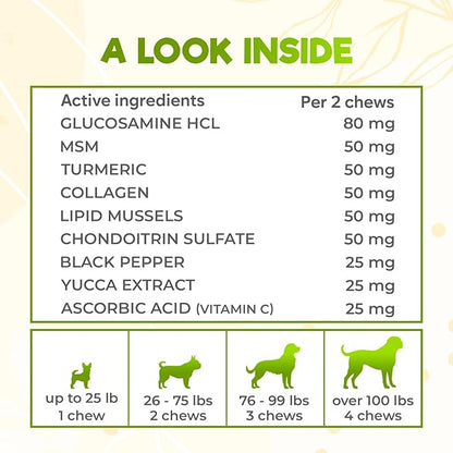 ZENO Glucosamine HCL & Hip and Joint Chews for Dogs - 150 pcs - Advanced Hip and Joint Support for Dogs - with MSM & Green Lipped Mussel - Duck