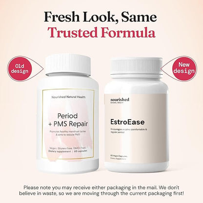 Nourished Period + PMS Repair - Menstrual Cycle Support Supplement for Women - Vegan Formula for Monthly Cycles, Cramping, Mood, Headaches - 120 Capsules