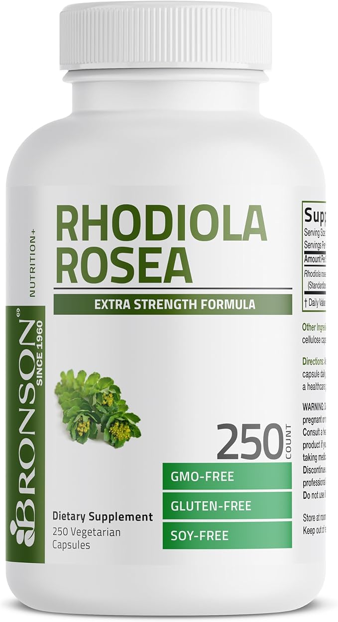 Bronson Rhodiola Rosea Vegetarian Capsules - Adaptogenic Herb - Brain, Stress & Mood Support - Non-GMO, 250 Count