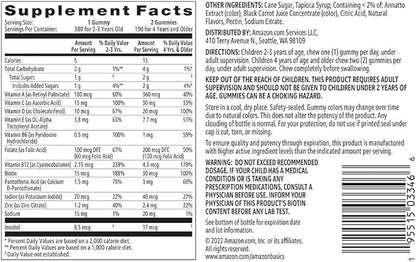 Amazon Basics Kids' Multivitamin Gummies, Cherry, Strawberry & Orange Flavors, 380 Count, 2 Packs of 190 (Previously Solimo)