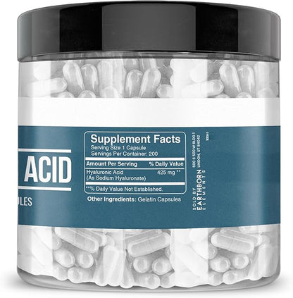Earthborn Elements Hyaluronic Acid 200 Capsules, Pure & Undiluted, No Additives