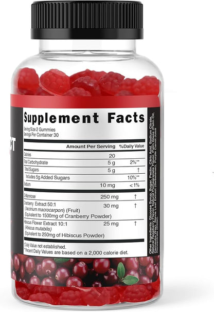 Potent Cranberry Gummies with D Mannose - Urinary Tract Health for Women & Men, Urinary Flush & Bladder Fast-Acting Support Supplements with Hibiscus Powder, 60 Count