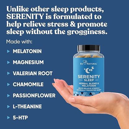 Serenity Sleep Natural Sleep Aid – Potent Blend of Magnesium, Valerian Root and Melatonin – Natural Sleep Aid – Non-Habit-Forming Way to Relax and Get a Good Night’s Sleep – 60 Vegan Soft Caps