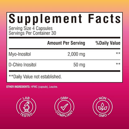 Inositol Supplement, Myo-Inositol & D-Chiro Inositol Supplements for Women, 40:1 Ideal Ratio, Hormone Balance and Women’s Wellness, 120 Vegan Capsules