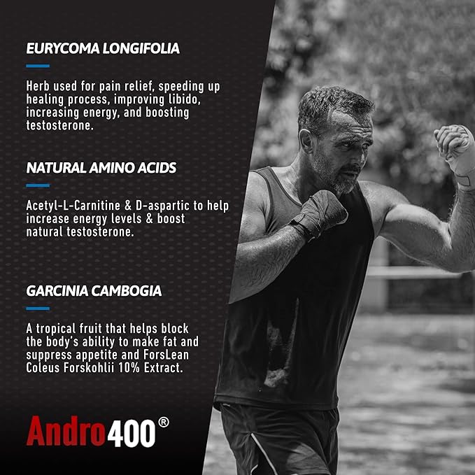 Andro400 Ultra Max T Maximum Strength T-Support Complex – 200:1 Tongkat Ali, ForsLean, & D-Aspartic Acid – Premium Formula for Lean Muscle & Metabolism – 1 Pack, 60 Capsules