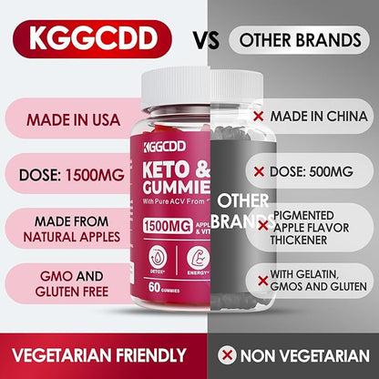 Keto ACV Gummies Advanced Weight Loss, Keto Gummy Supplement for Women and Men, with 1500MG Apple Cider Vinegar & Vitamin B12, Vegan & Non-GMO, Detox & Cleanse, Low-Carb, 60 Count