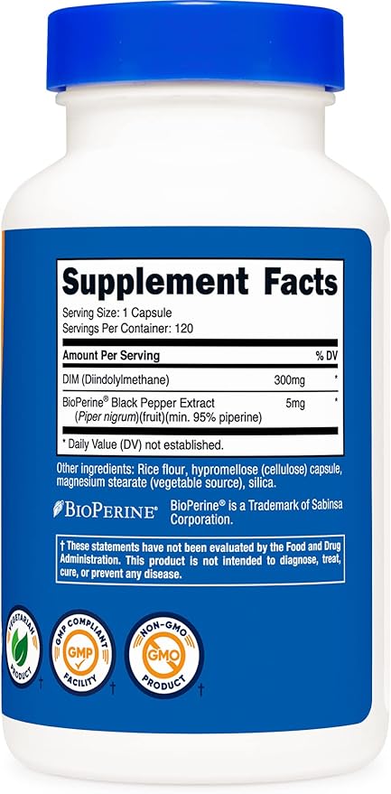 Nutricost DIM (Diindolylmethane) 300mg, 120 Capsules with BioPerine (3 Bottles)