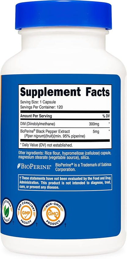 Nutricost DIM (Diindolylmethane) 300mg, 120 Capsules with BioPerine (2 Bottles)