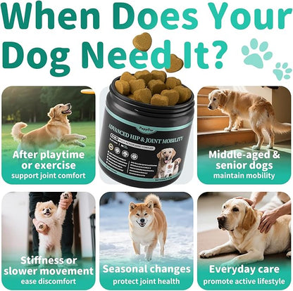 Advanced Dog Joint Supplement – 15-in-1 Glucosamine for Dogs with Chondroitin, MSM & Green Lipped Mussel – Hip & Joint Pain Relief Mobility Chews, Beef Flavor, 90Ct Breeds