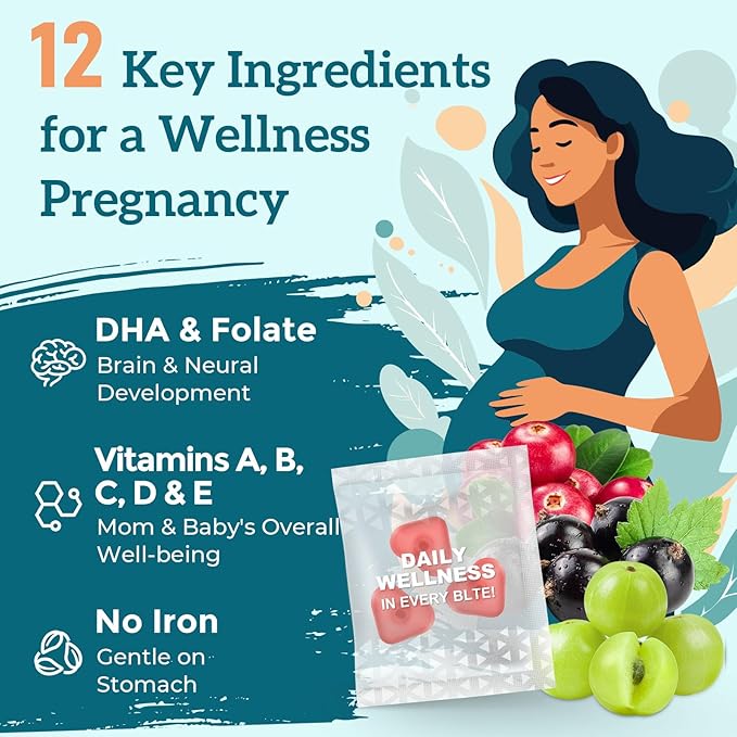 Prenatal Gummies Sugar Free 90 Count - Organics Prenatal Vitamins for Women with Folate, DHA & Probiotics - Iron Free Prenatal Vitamin Gummies for Immune & Digestive - 1 Bottle