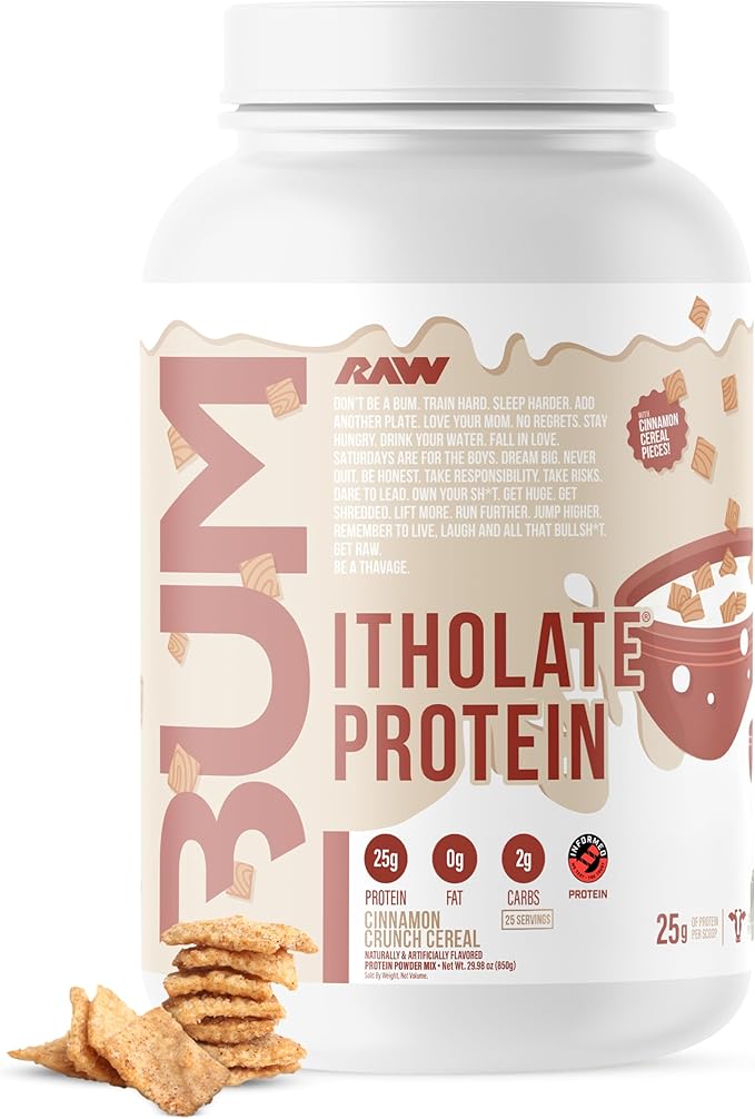 RAW Whey Protein Powder Isolate, Cinnamon Crunch (CBUM Itholate Protein) - 100% Grass-Fed Sports Nutrition Powder for Muscle Growth & Recovery - Low-Fat, Low Carb, Naturally Flavored - 25 Servings