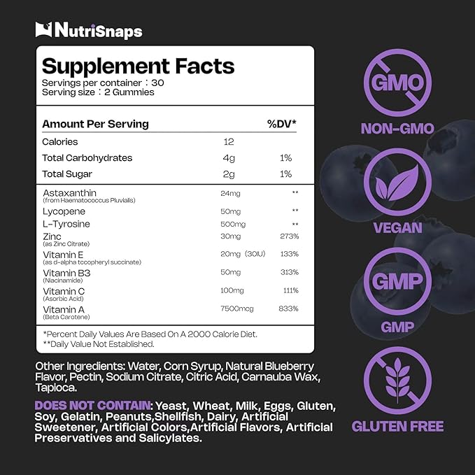 Tanning Gummies, Tanning Supplement for Adults Woman & Men, Daily Tanning Gummies for Skin Health & Pigmentation, Non-GMO, Vegan, Blueberry Flavor, 60 Gummies