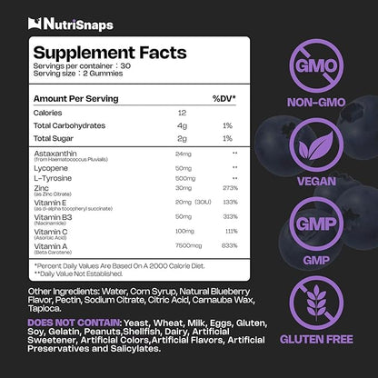 Tanning Gummies, Tanning Supplement for Adults Woman & Men, Daily Tanning Gummies for Skin Health & Pigmentation, Non-GMO, Vegan, Blueberry Flavor, 60 Gummies