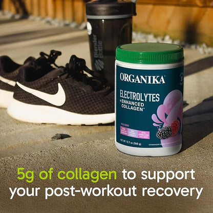 Organikа Electrolytes with Enhanced Collagen Powder for Women & Men - 13 oz - Wild Berry-Flavored Effervescent Electrolyte & Collagen Drink Mix - Deep Hydration, Mobility, Skin, Hair, & Nails