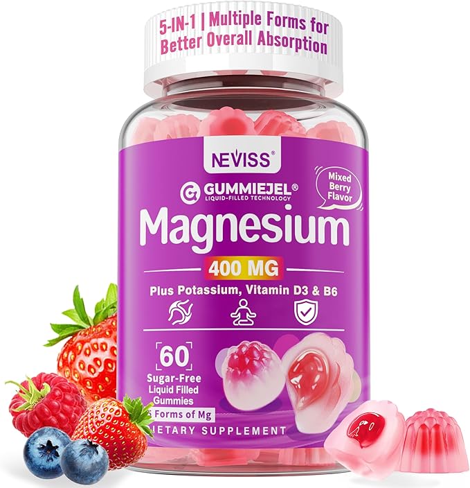 Magnesium Gummies 400mg | 5-in-1 Magnesium Complex for Women & Men: Mag Glycinate, Citrate, Malate, Chloride & Taurate | w/Ashwagandha, D3 & Zinc for Relaxtion, Mood,Energy | Sugar-Free, Vegan, 60Cts
