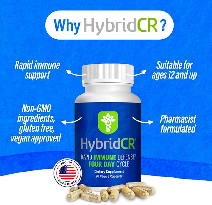 HybridCR Rapid Immunity Supplement | Zinc, Echinacea, Andrographis, Ginseng, Selenium, Gluten-Free & Non-GMO | 5-in-1 Immune Support Supplement | Pharmacist Formulated 2 Month Supply (60 Veggie Caps)