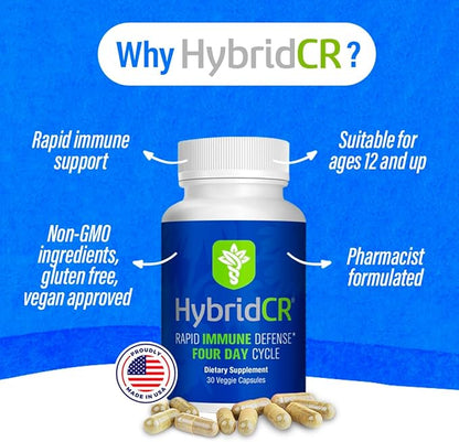 HybridCR Rapid Immunity Supplement | Zinc, Echinacea, Andrographis, Ginseng, Selenium, Gluten-Free & Non-GMO | 5-in-1 Immune Support Supplement | Pharmacist Formulated 2 Month Supply (60 Veggie Caps)