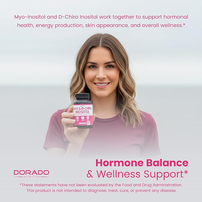 Myo-Inositol & D-Chiro Inositol Supplement For Women (120 Capsules, 2050mg Per Serving Ideal 40:1 Ratio Myo Inositol) Hormone Balance for Women - Third Party Tested, Vegan Safe & USA Made - 120 Count