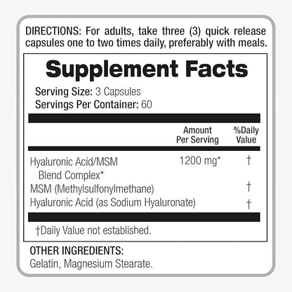 FITO MEDIC'S Lab | Hyaluronic Acid | Hyaluronic Acid Capsules | with MSM- 1200 mg per Serving, 180 Capsules | Acido hialuronico | Ultra high Absorption s.