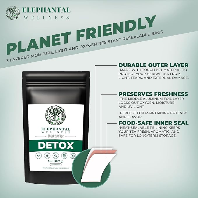 Elephantal Wellness Premium Detox Herbal Tea | Daily Liver, Kidney, Blood & Digestive Support with Turmeric, Nettle Tea, Milk Thistle, Dandelion Tea & Burdock | Handmade, Caffeine-Free Loose Leaf Blend | 2oz, 20 Servings
