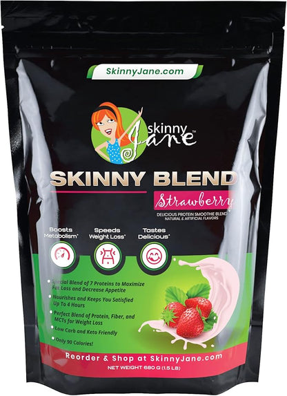 Skinny Blend – Whey Protein Shake Powder for Women – Low Carb, Keto Friendly Meal Replacement – Satisfies Hunger & Boosts Energy – Creamy Strawberry – 30 Shakes