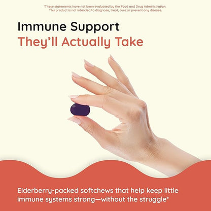 CHILDLIFE ESSENTIALS Elderberry Super-Immune SoftChew Gummies for Kids - Immune Support with Vitamin C & Vitamin D3, Elderberry Immune Supplement for Babies, Toddlers & Children - Berry, 27 Softchews