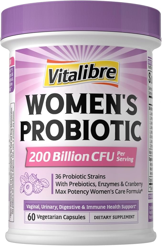 Probiotics for Women 200 Billion CFU, 36 Unique Strains, with Cranberry Prebiotics & Digestive Enzymes, High Potency Vaginal Probiotics, Full-Spectrum Gut Health, 60 Vegan Capsules