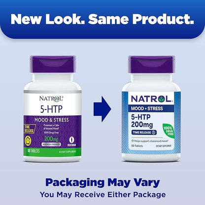 Natrol 5-HTP 200mg Dietary Supplement to Support a Balanced Mood, 60 Time Release Tablets, 60 Day Supply,(Pack of 2)