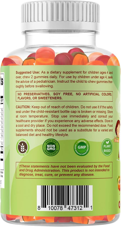 Vitamatic Kids Prebiotic Fiber Gummies – Extra Strength 4g Fiber – Zero Sugar Added – 60 Pectin-Based Gummies – Digestive Health & Regularity Support