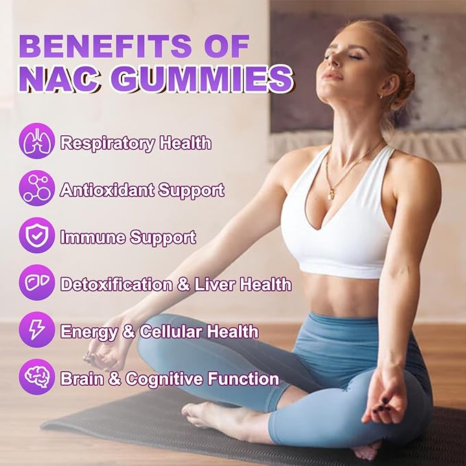2 Pack NAC Gummies, N Acetyl Cysteine Supplement for Adults and Kids, NAC Chewable Support Liver Health, Antioxidants & Immune System, Sugar-Free, Blueberry Flavor, 120 Count