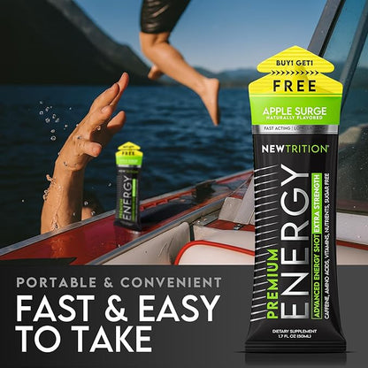 NewTrition® Extra Strength Energy Shots 1.7 fl oz - 250mg Caffeine with B Vitamins & Amino Acids, Sugar-Free Zero Calorie Vitamin Energy Drink for Focus & Endurance (Pack of 24, 4 Flavors - Mixed 2)