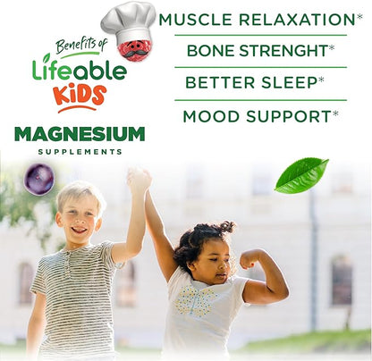 Lifeable Magnesium Citrate Gummies Sugar Free for Kids | Great Tasting Vegan Non-GMO Magnesium Citrate Supplement Gummies | Kids Magnesium Gummies for Muscle and Nerve Function | 60 Count