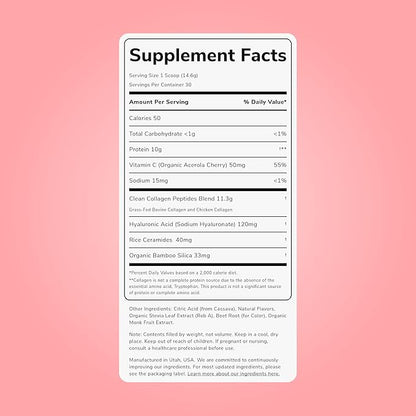Clean Simple Eats Collagen Powder + Beauty Blend, Strawberry Colada, Hydrolyzed Collagen Peptides from Grass Fed Bovine & Chicken, Hyaluronic Acid for Hair, Skin, Nail & Joint Support, 30 Servings