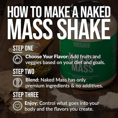 NAKED Vegan Mass - Chocolate Peanut Butter - 1,290 Calories, Nothing Artificial, All Natural Chocolate PB Weight Gainer Protein Powder, Non-GMO, Soy & Gluten Free - 8LB Bulk - 11 Servings