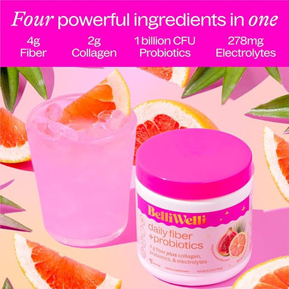 Belli Welli Fiber Supplement for Women & Men – Premium Daily Fiber Powder from Organic Acacia with Added Collagen, Electrolytes & Probiotics – No Bloat, Constipation & Gut Health Support (Tropical)