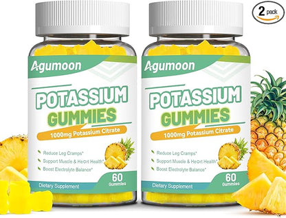 Potassium Gummies 1000mg, Potassium Citrate Gummies for Adults Women & Men, Chewable Potassium Supplement Support Leg Cramps & Muscle Health - Sugar Free, Vegan,120 Count