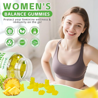 Premium Feminine Balance Gummies for Women pH Balance Support & Immune Health, Sugar Free, Non-GMO, Vegan, Gluten-Free - 60 Pineapple Gummies, 30 Servings