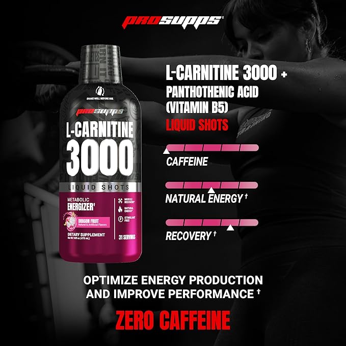 ProSupps L-Carnitine Liquid 3000, Stimulant-Free Liquid Shots for Men & Women - Clean Workout Drink for Energy, Performance & Muscle Recovery - No Sugar, No Carbs - 31 Servings, Dragon Fruit