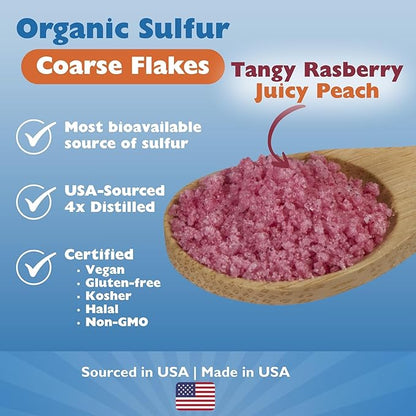 KALA HEALTH MSMPure Raspberry Peach Flavored Coarse MSM Powder Flakes – US-Made MSM for Joint Health, Skin Appearance, and Hair & Nail Support – 1 lb, Organic Sulfur