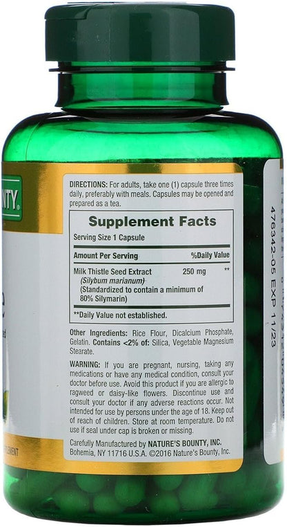 Nature's Bounty Milk Thistle 250 mg Capsules 200 ea (Pack of 3)