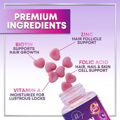 Hair Vitamins Gummies with Biotin 5000 mcg per Serving - Hair Growth Support with Vitamins E & C for Thicker, Stronger & Beautiful Hair - Hair Skin and Nails Vitamin, Gluten Free - 120 Gummies