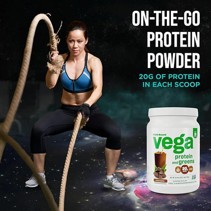 Vega Protein and Greens Protein Powder, Chocolate - 20g Plant Based Protein Plus Veggies, Vegan, Non GMO, Pea Protein for Women and Men, 1.2 lbs (Packaging May Vary) (Pack of 1)
