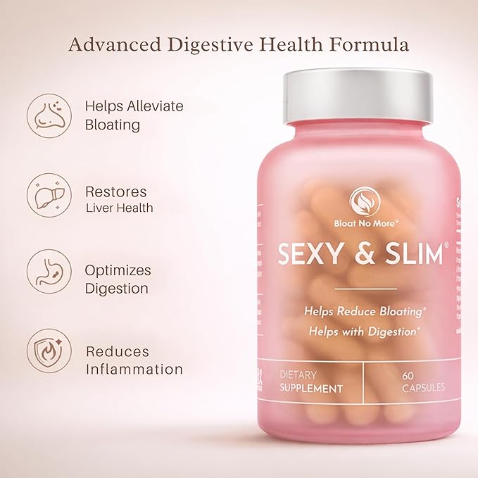 Bloat No More Digestive Enzymes - Sexy and Slim Bloating Relief for Women, Helps Debloating and Gas Relief & Promotes Digestion with Fenugreek & Dandelion - 60 Count