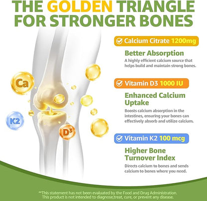 Calcium Citrate Gummies 1200mg with Vitamin D3 K2, Chewable Calcium Supplements for Women & Men, High Potency Support B0ne, Te*th, Strength & Immune Health, Mango Flavor, Non-GMO, Sugar Free, 120 Cts