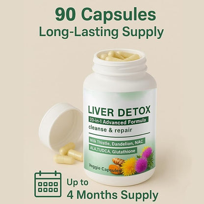 Liver Detox Capsules - 20-in-1 Herbal Formula with Milk Thistle, Dandelion, Turmeric & Artichoke Leaf for Liver Support and Digestive Balance – Non-GMO, Gluten-Free (1)